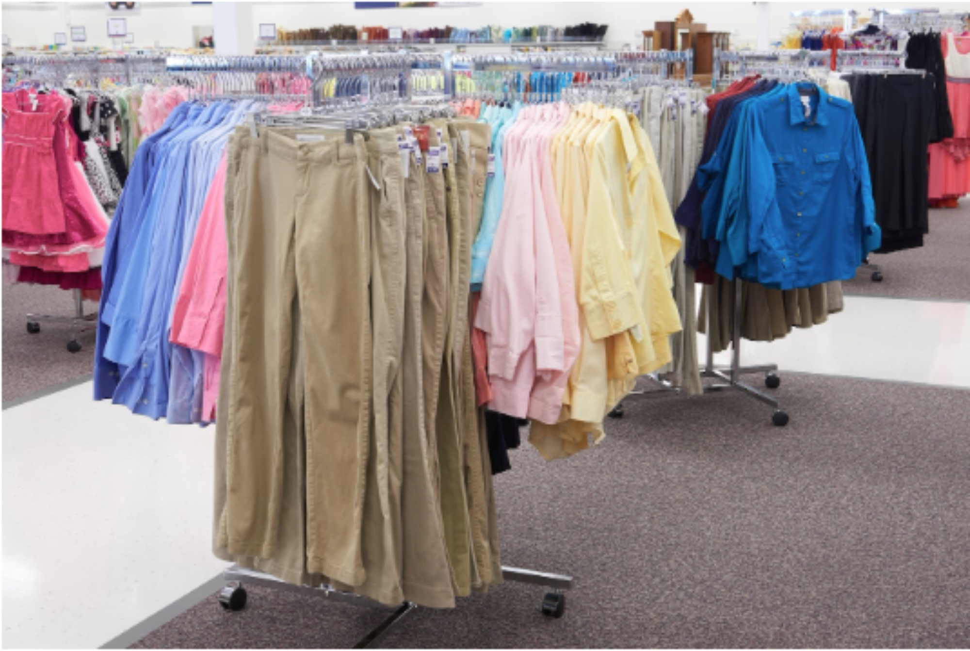 Image of clothes in the store. hanging in the clothing racks